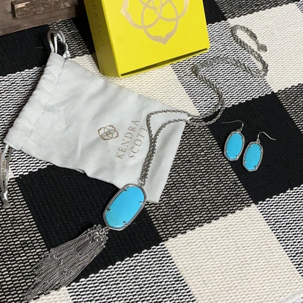 Kendra Scott great shape bundle lot matching turquoise silver jewelry 2 pc set - Picture 6 of 6